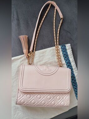 Soft Pink Quilted Leather Shoulder Bag with Tassel -Tory Burch